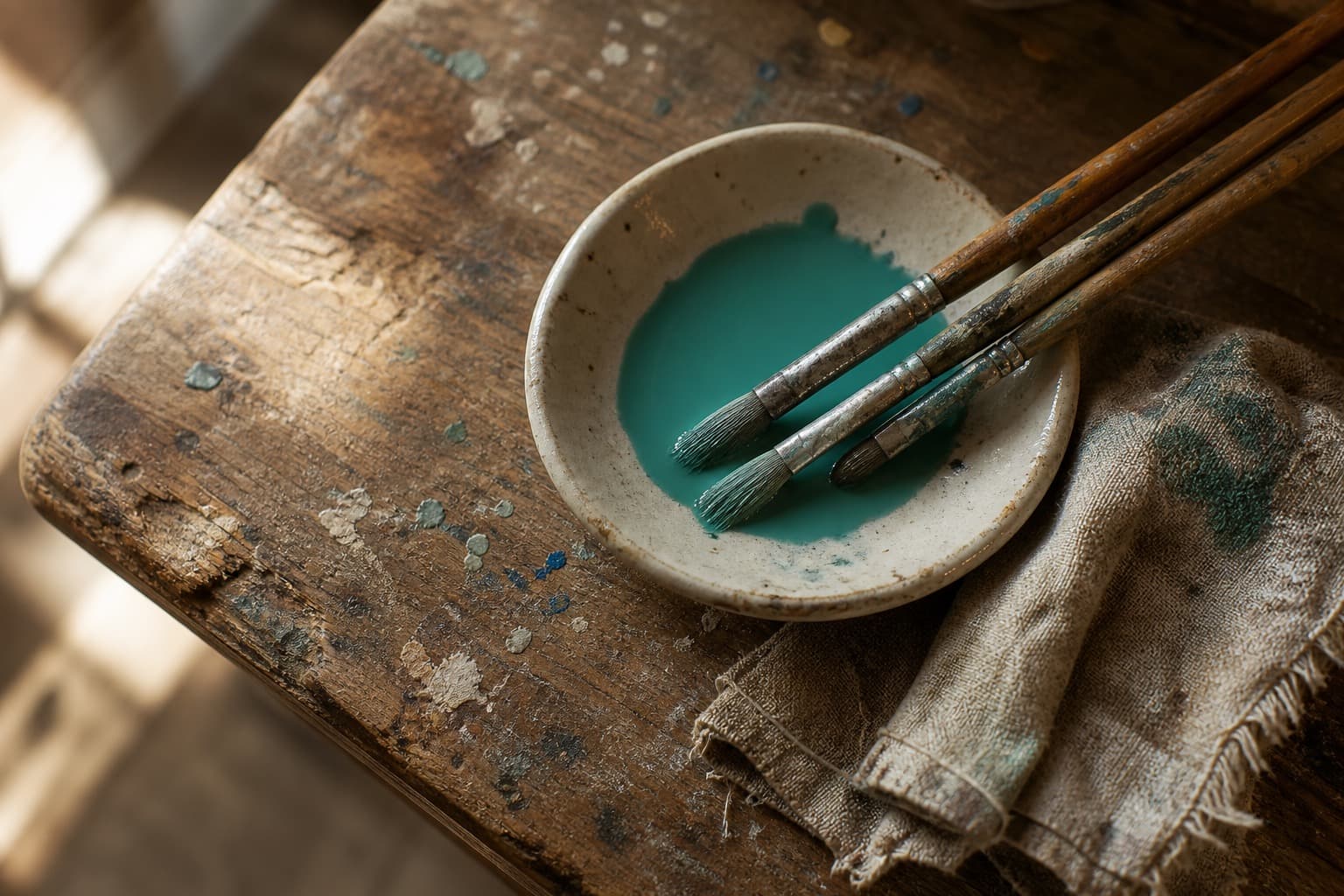 Tinta de impresión extendida sobre una superficie de trabajo
