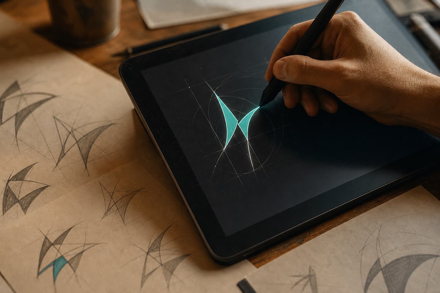 Diseño de logotipo trabajado con lápiz digital sobre una tableta