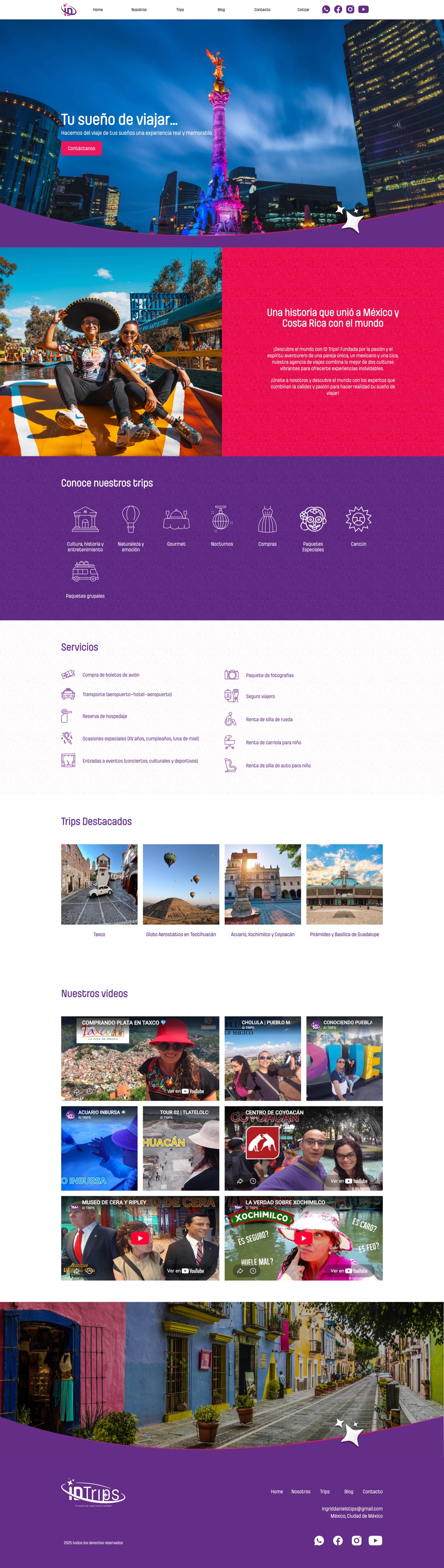 Página de inicio completa del sitio de ID Trips