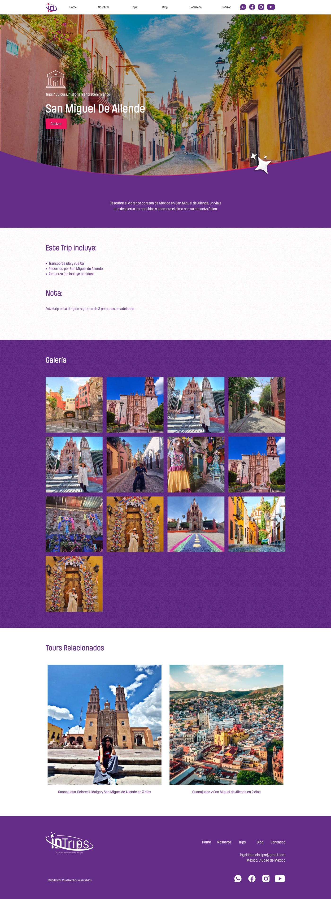 Ficha de destino con descripción, galería y tours relacionados