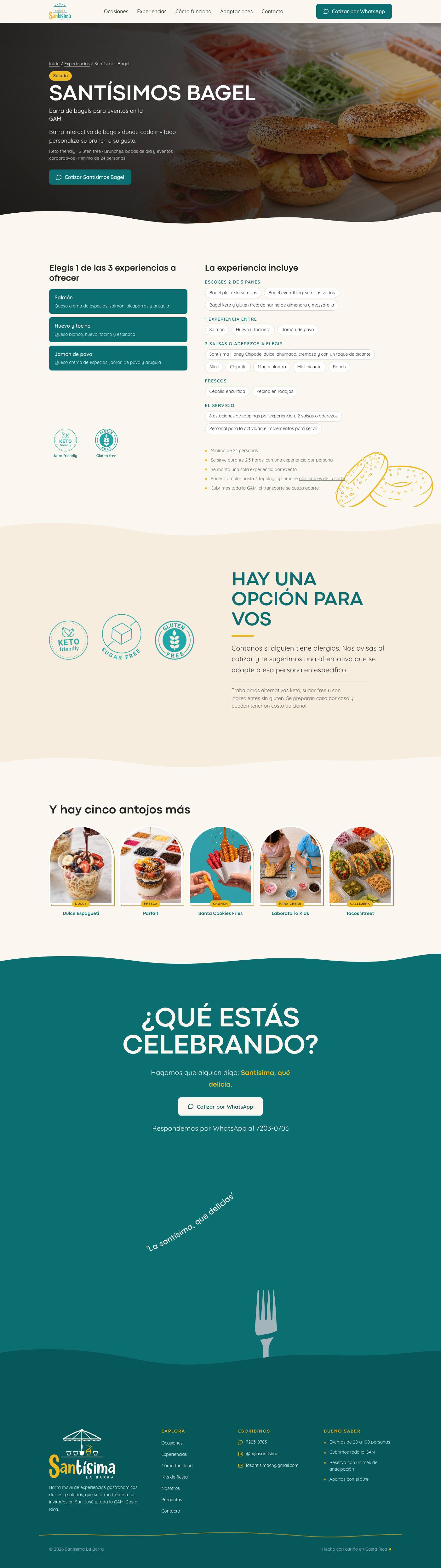 Página de la experiencia Santísimos Bagel, completa